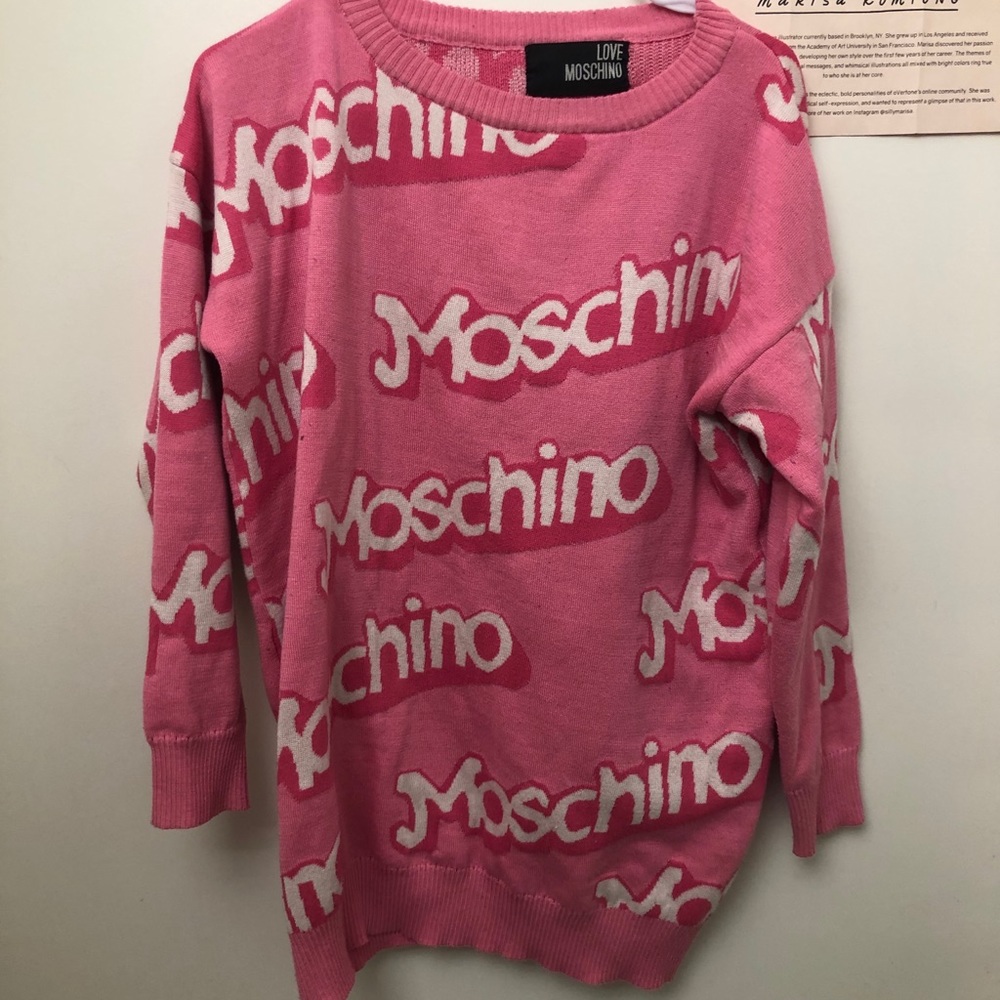 Love Moschino Pink and White Logo Sweater
